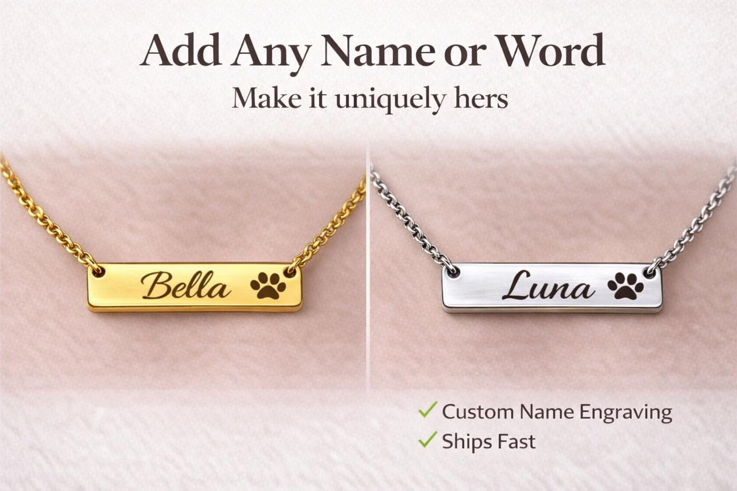 Mother’s Day Gift for Dog Mom | Personalized Paw Print Bar Necklace | Custom Pet Name Necklace | Cat Mom Gift | Pet Memorial Jewelry