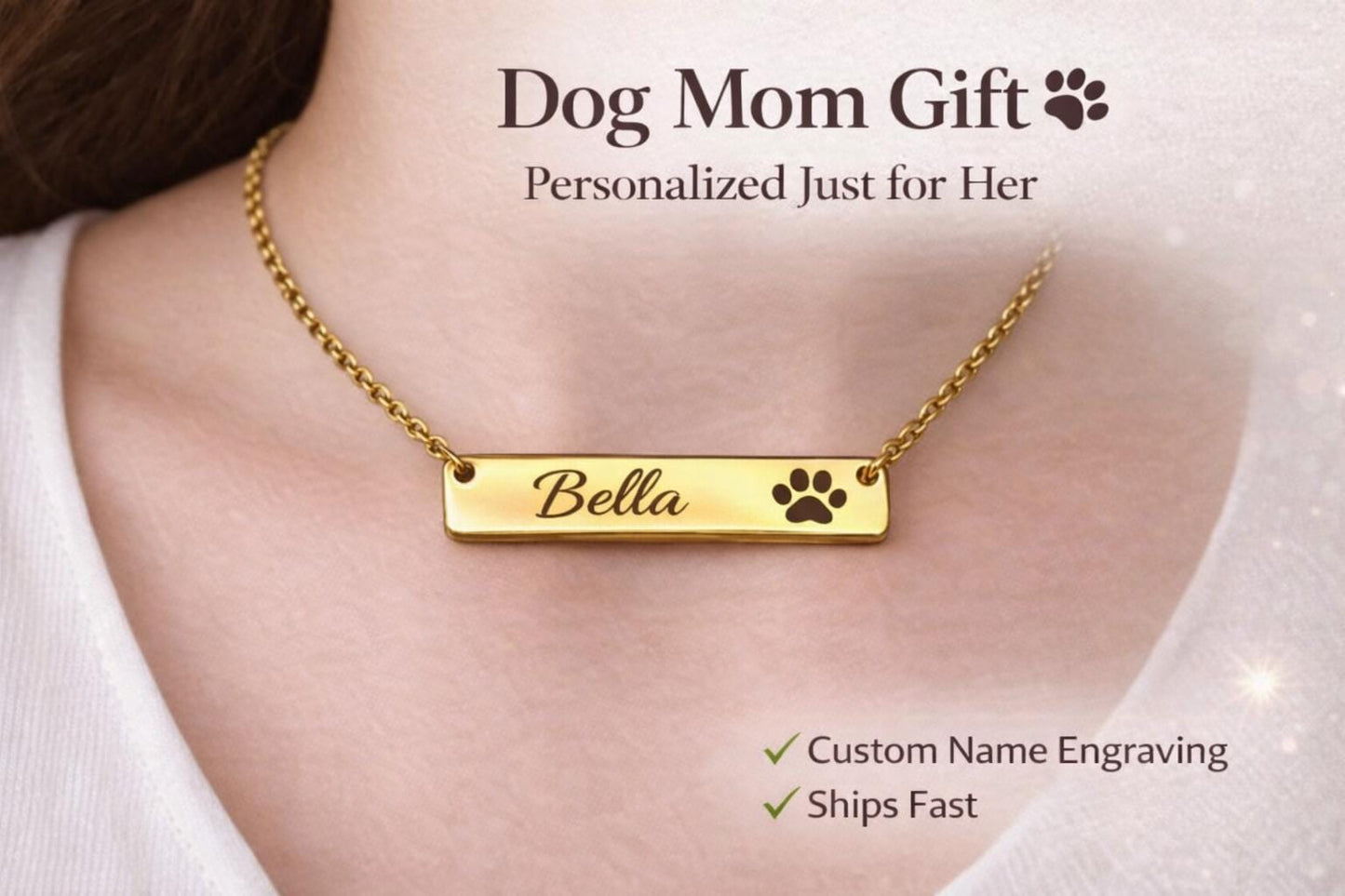 Mother’s Day Gift for Dog Mom | Personalized Paw Print Bar Necklace | Custom Pet Name Necklace | Cat Mom Gift | Pet Memorial Jewelry
